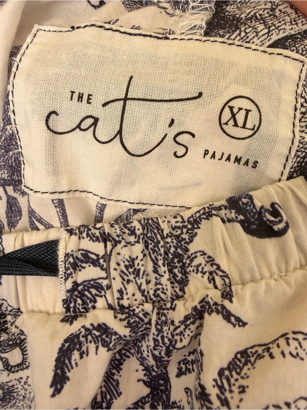 The Cat’s Pajama Elephant Print Pajama Pants in Navy and White Organic Cotton XL - Picture 5 of 5